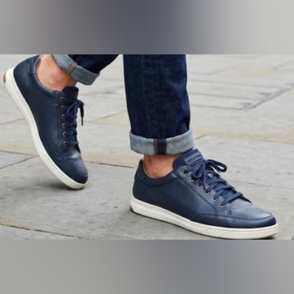 COLEN HAAN SIZE 8.5  Navy Leather Low-Top Sneakers with White Sole